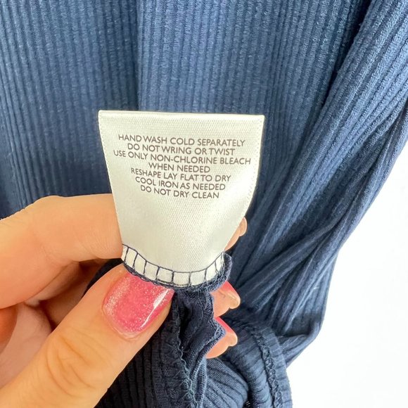 Modcloth Size M Ribbed Mini Dress Collar Neck 3/4 Zip Navy - Picture 5 of 6